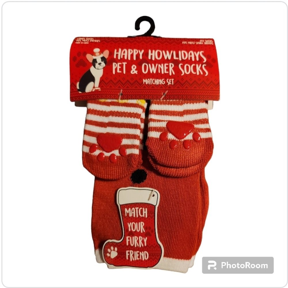 3/$27 Happy Howlidays Owner and Small Pet Socks - NWT